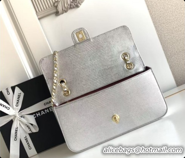 Sophisticated Chanel Flap Bag in Lizard Pattern Leather AS6568 Silver 2026