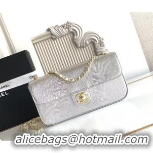 2026 Newest Chanel Small Flap Bag in Lizard Pattern Leather AS6430 Silver 2026