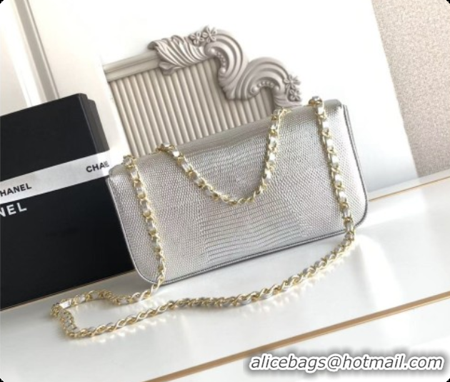2026 Newest Chanel Small Flap Bag in Lizard Pattern Leather AS6430 Silver 2026