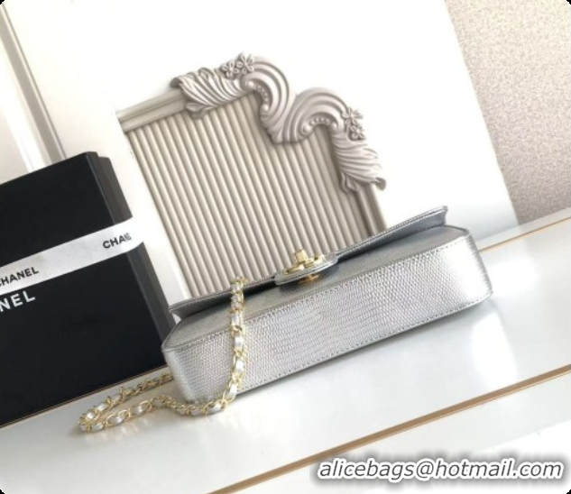 2026 Newest Chanel Small Flap Bag in Lizard Pattern Leather AS6430 Silver 2026