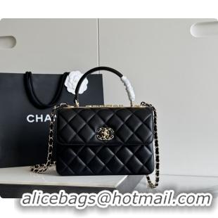 Best Quality Chanel Trendy CC Lambskin Flap Bag with Top handle and Metal-Tone Band A92236 CH100819 Black 2026