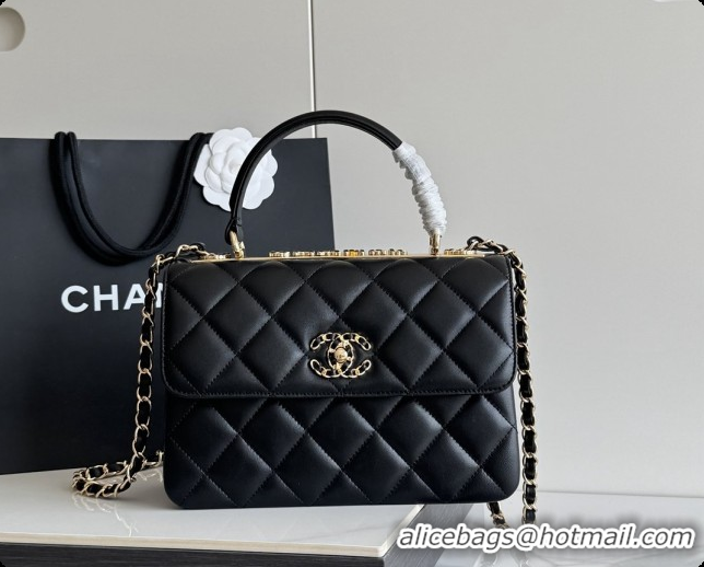 Best Quality Chanel Trendy CC Lambskin Flap Bag with Top handle and Metal-Tone Band A92236 CH100819 Black 2026