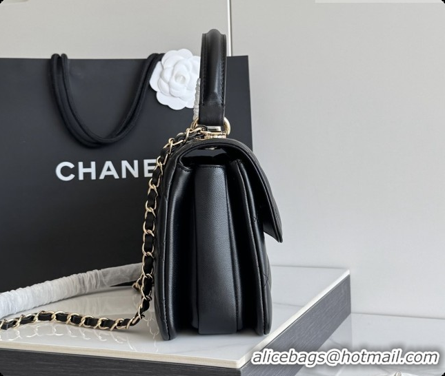 Best Quality Chanel Trendy CC Lambskin Flap Bag with Top handle and Metal-Tone Band A92236 CH100819 Black 2026