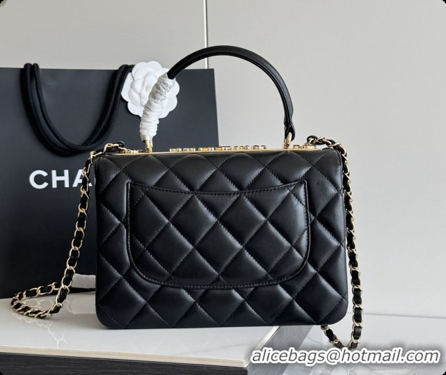 Best Quality Chanel Trendy CC Lambskin Flap Bag with Top handle and Metal-Tone Band A92236 CH100819 Black 2026