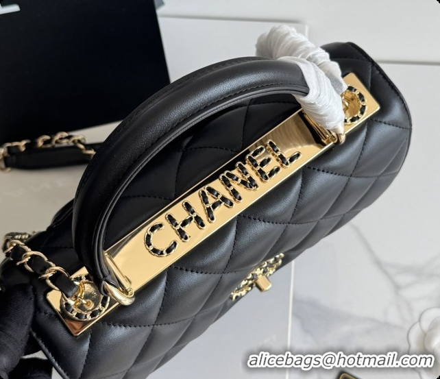 Best Quality Chanel Trendy CC Lambskin Flap Bag with Top handle and Metal-Tone Band A92236 CH100819 Black 2026