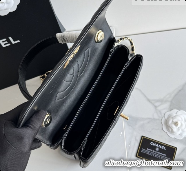 Best Quality Chanel Trendy CC Lambskin Flap Bag with Top handle and Metal-Tone Band A92236 CH100819 Black 2026