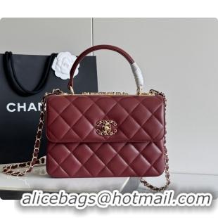 2026 Newest Chanel Trendy CC Lambskin Flap Bag with Top handle and Metal-Tone Band A92236 CH100820 Burgundy 2026