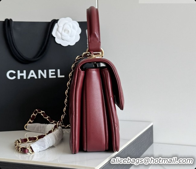 2026 Newest Chanel Trendy CC Lambskin Flap Bag with Top handle and Metal-Tone Band A92236 CH100820 Burgundy 2026