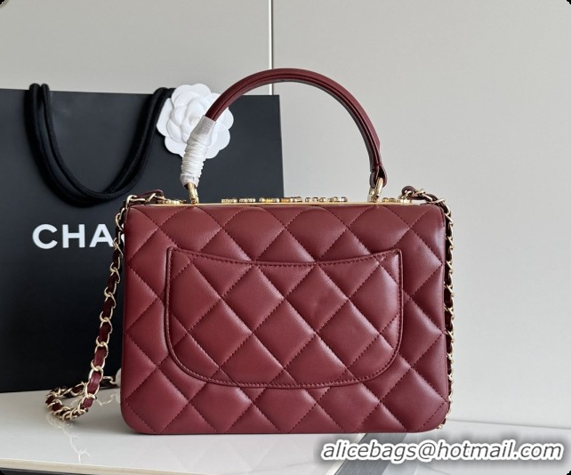 2026 Newest Chanel Trendy CC Lambskin Flap Bag with Top handle and Metal-Tone Band A92236 CH100820 Burgundy 2026
