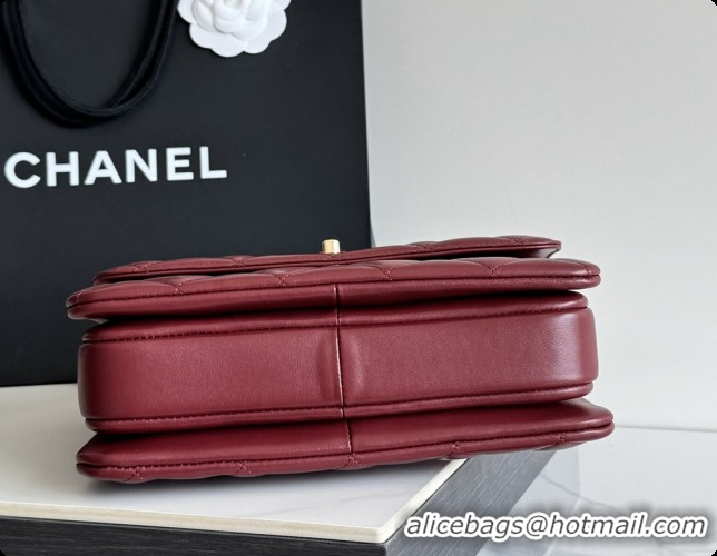 2026 Newest Chanel Trendy CC Lambskin Flap Bag with Top handle and Metal-Tone Band A92236 CH100820 Burgundy 2026