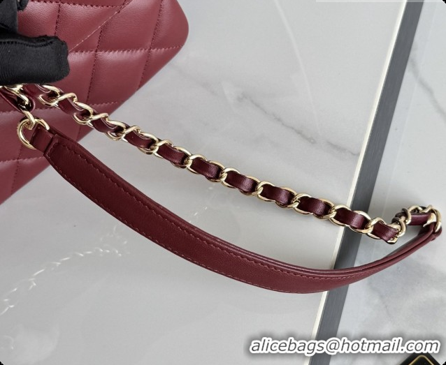 2026 Newest Chanel Trendy CC Lambskin Flap Bag with Top handle and Metal-Tone Band A92236 CH100820 Burgundy 2026