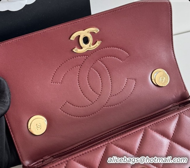 2026 Newest Chanel Trendy CC Lambskin Flap Bag with Top handle and Metal-Tone Band A92236 CH100820 Burgundy 2026