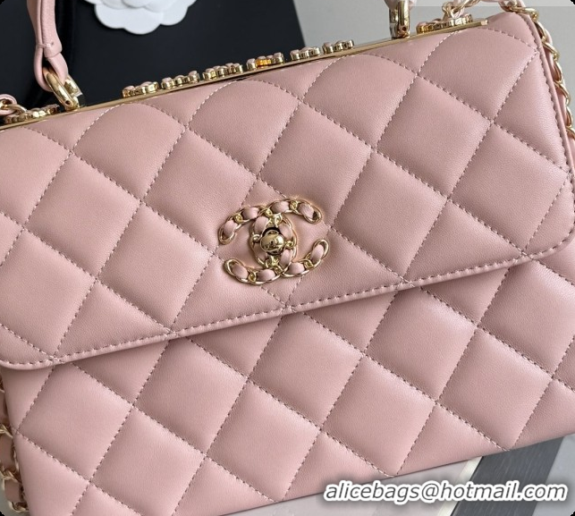Super Quality Chanel Trendy CC Lambskin Flap Bag with Top handle and Metal-Tone Band A92236 CH100821 Pink 2026