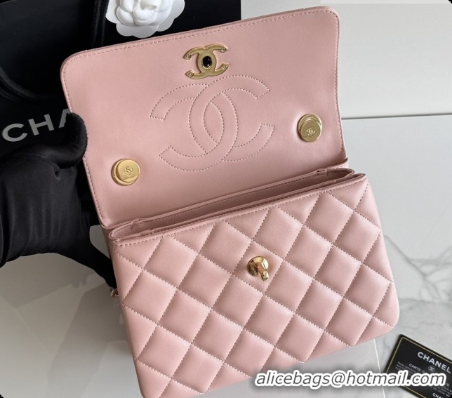 Super Quality Chanel Trendy CC Lambskin Flap Bag with Top handle and Metal-Tone Band A92236 CH100821 Pink 2026