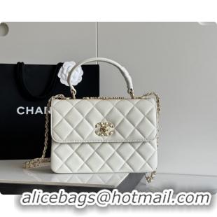 Stylish Chanel Trendy CC Lambskin Flap Bag with Top handle and Metal-Tone Band A92236 CH100822 White 2026