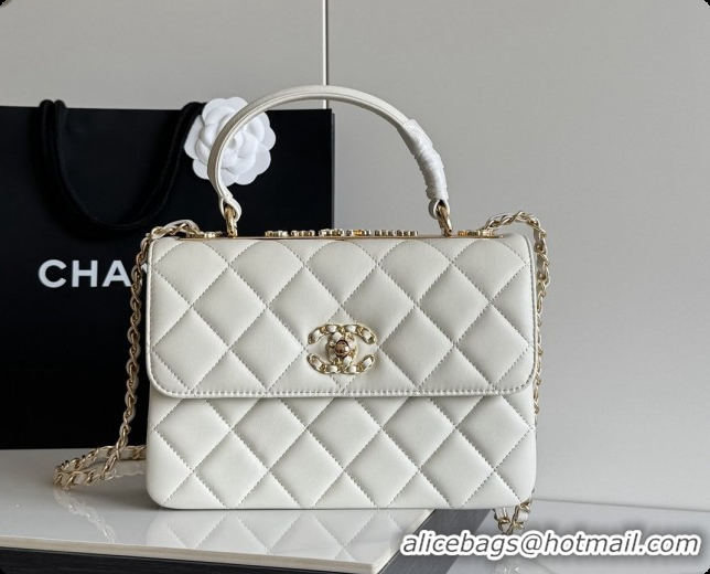 Stylish Chanel Trendy CC Lambskin Flap Bag with Top handle and Metal-Tone Band A92236 CH100822 White 2026