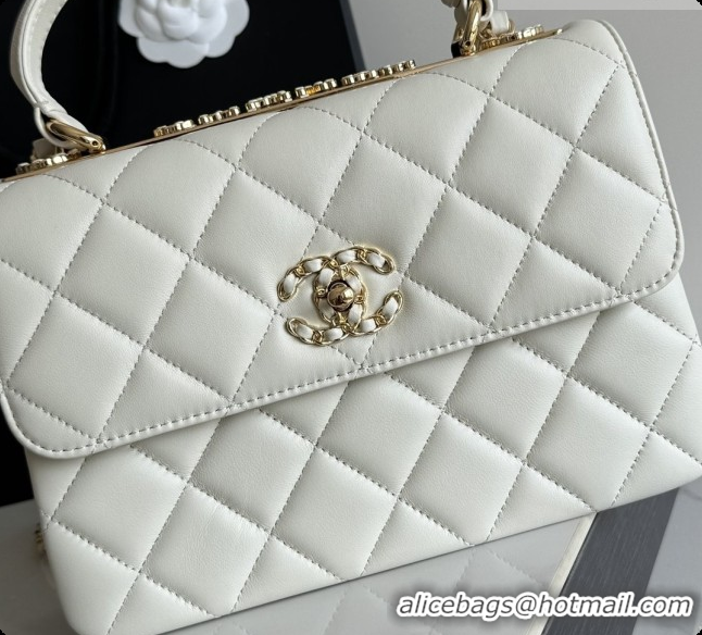 Stylish Chanel Trendy CC Lambskin Flap Bag with Top handle and Metal-Tone Band A92236 CH100822 White 2026