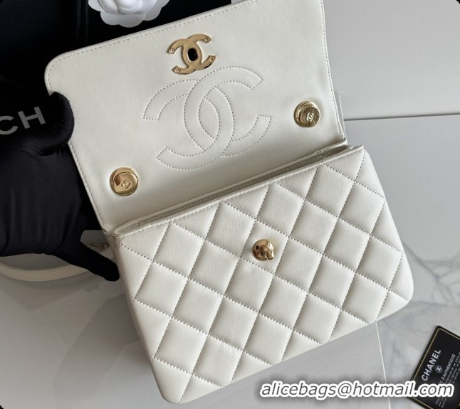 Stylish Chanel Trendy CC Lambskin Flap Bag with Top handle and Metal-Tone Band A92236 CH100822 White 2026