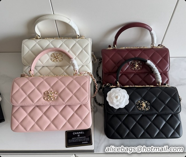 Stylish Chanel Trendy CC Lambskin Flap Bag with Top handle and Metal-Tone Band A92236 CH100822 White 2026