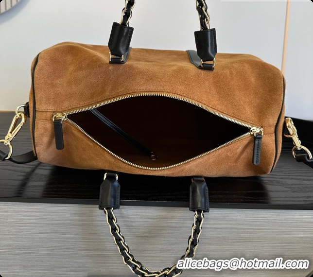 New Style Chanel Boston Bowling Bag in Suede Calfskin CH100824 Brown 2026