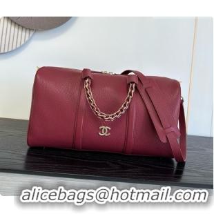 Buy Duplicate Chanel Boston Bowling Bag in Grained Calfskin CH100826 Burgundy 2026