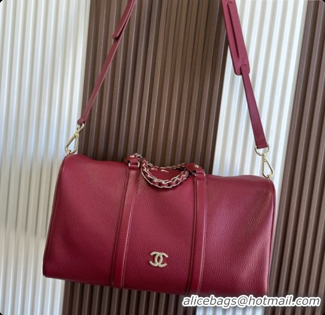 Buy Duplicate Chanel Boston Bowling Bag in Grained Calfskin CH100826 Burgundy 2026