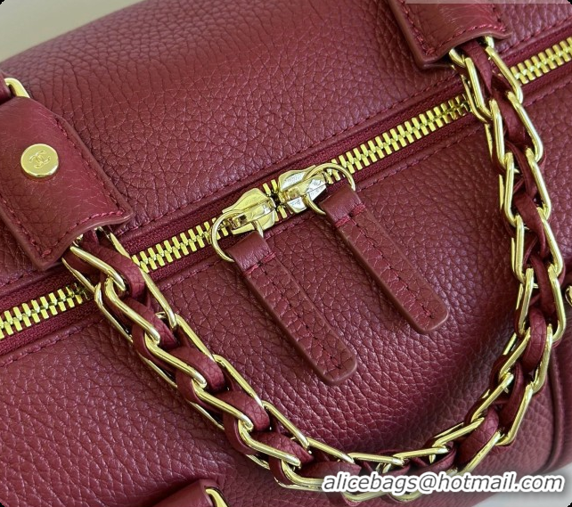 Buy Duplicate Chanel Boston Bowling Bag in Grained Calfskin CH100826 Burgundy 2026