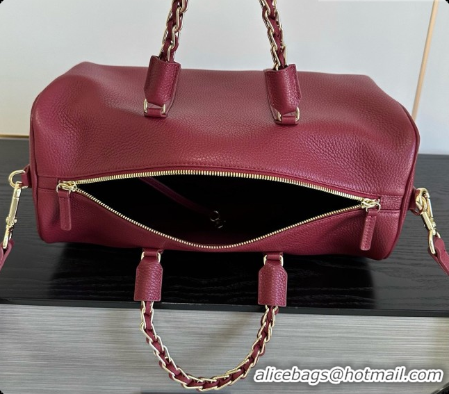 Buy Duplicate Chanel Boston Bowling Bag in Grained Calfskin CH100826 Burgundy 2026