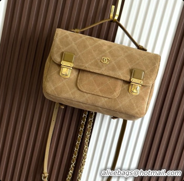 Colorful Chanel Backpack in Suede Calfskin AS6465 Light Brown 2026