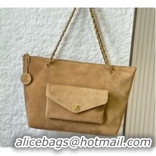 2026 Fashion Chanel Tote Bag with Pocket in Suede Calfskin AS6483 Apricot Brown 2026
