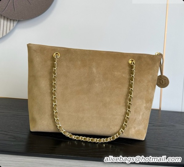 2026 Fashion Chanel Tote Bag with Pocket in Suede Calfskin AS6483 Apricot Brown 2026