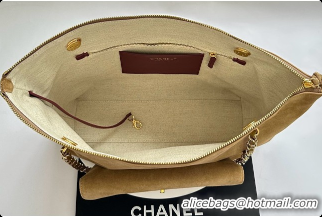 2026 Fashion Chanel Tote Bag with Pocket in Suede Calfskin AS6483 Apricot Brown 2026