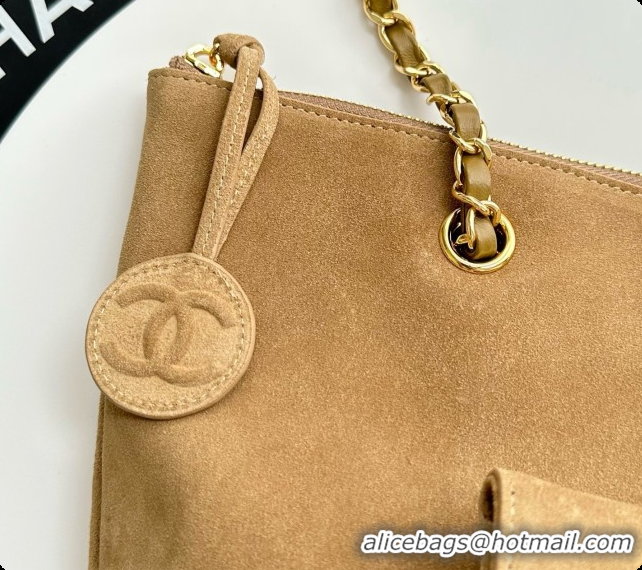 2026 Fashion Chanel Tote Bag with Pocket in Suede Calfskin AS6483 Apricot Brown 2026