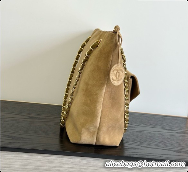 2026 Fashion Chanel Tote Bag with Pocket in Suede Calfskin AS6483 Apricot Brown 2026