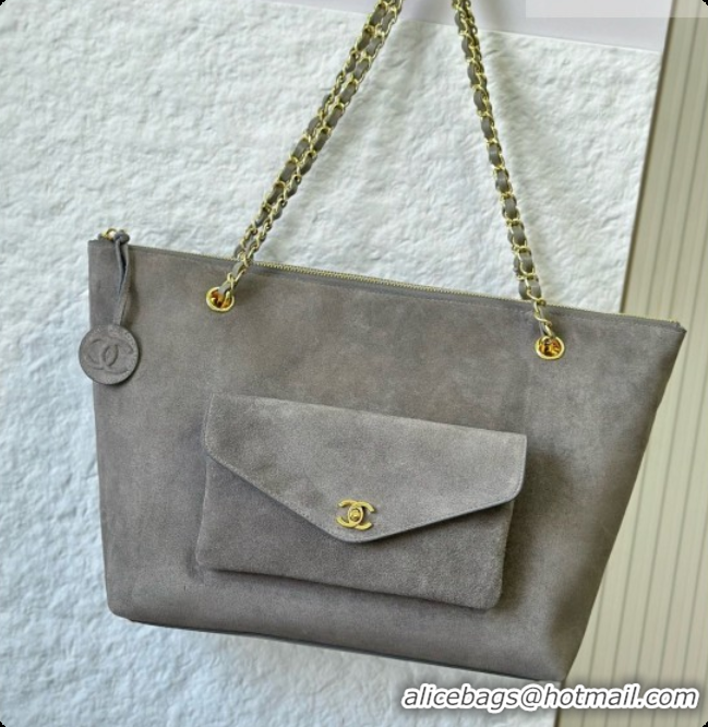 Low Price Chanel Tote Bag with Pocket in Suede Calfskin AS6483 Grey 2026