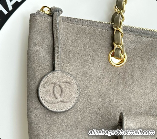 Low Price Chanel Tote Bag with Pocket in Suede Calfskin AS6483 Grey 2026