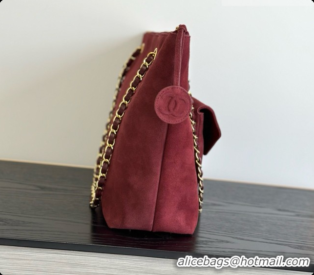 Discount Chanel Tote Bag with Pocket in Suede Calfskin AS6483 Wine Red 2026