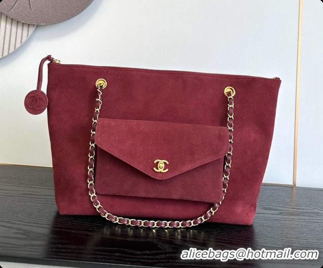 Discount Chanel Tote Bag with Pocket in Suede Calfskin AS6483 Wine Red 2026
