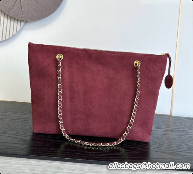 Discount Chanel Tote Bag with Pocket in Suede Calfskin AS6483 Wine Red 2026