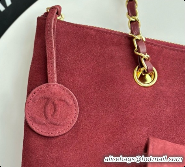 Discount Chanel Tote Bag with Pocket in Suede Calfskin AS6483 Wine Red 2026