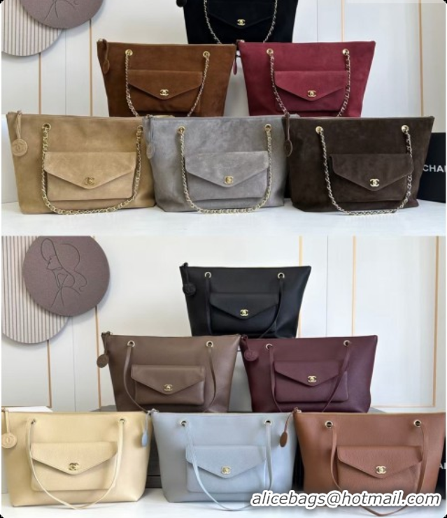 Discount Chanel Tote Bag with Pocket in Suede Calfskin AS6483 Wine Red 2026