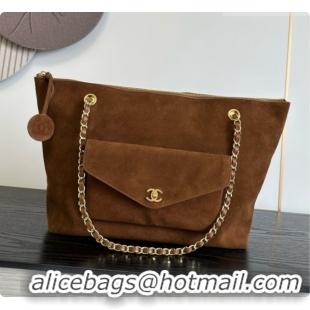 Duplicate Chanel Tote Bag with Pocket in Suede Calfskin AS6483 Caramel Brown 2026