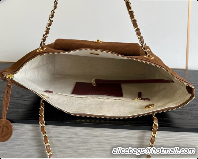 Duplicate Chanel Tote Bag with Pocket in Suede Calfskin AS6483 Caramel Brown 2026