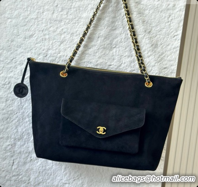 Low Cost Chanel Tote Bag with Pocket in Suede Calfskin AS6483 Black 2026