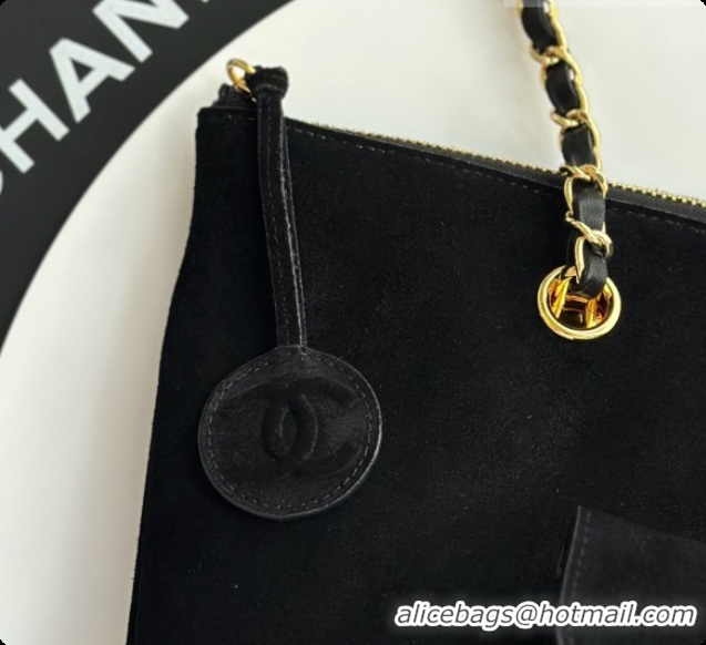 Low Cost Chanel Tote Bag with Pocket in Suede Calfskin AS6483 Black 2026