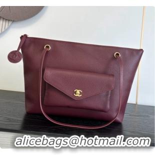 Low Price Chanel Tote Bag with Pocket in Grained Calfskin AS6483 Wine Red 2026 
