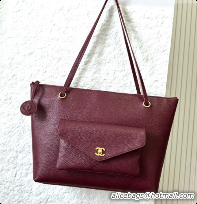 Low Price Chanel Tote Bag with Pocket in Grained Calfskin AS6483 Wine Red 2026 