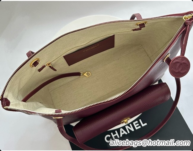 Low Price Chanel Tote Bag with Pocket in Grained Calfskin AS6483 Wine Red 2026 