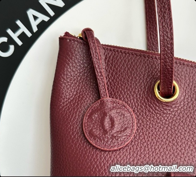 Low Price Chanel Tote Bag with Pocket in Grained Calfskin AS6483 Wine Red 2026 