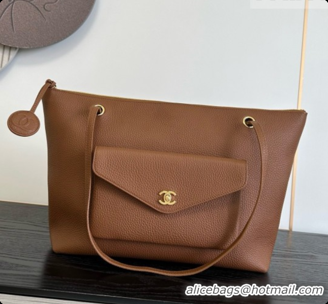 Unique Style Chanel Tote Bag with Pocket in Grained Calfskin AS6483 Caramel Brown 2026